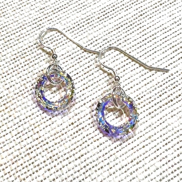 Swarovski Crystal circle Aurora Borealis earrings - Picture 3 of 5